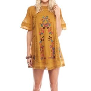 Free People Embroidered Dress in Mustard